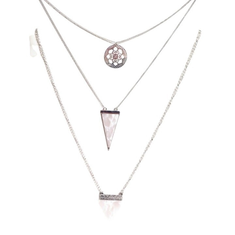 Long‎ Tiered Silver Toned Boho Necklace